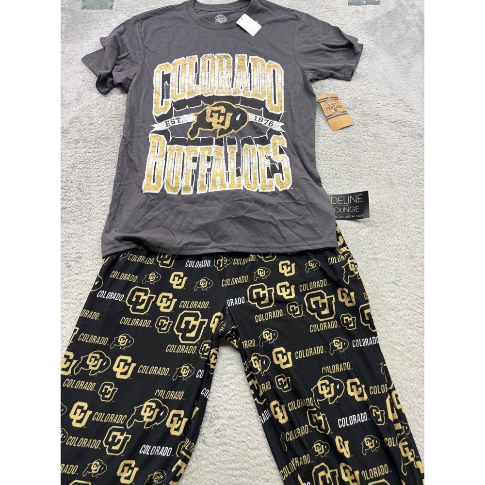 Colorado Buffaloes Mens Pajama Set Gray T-Shirt Black Lounge Pants Small NEW